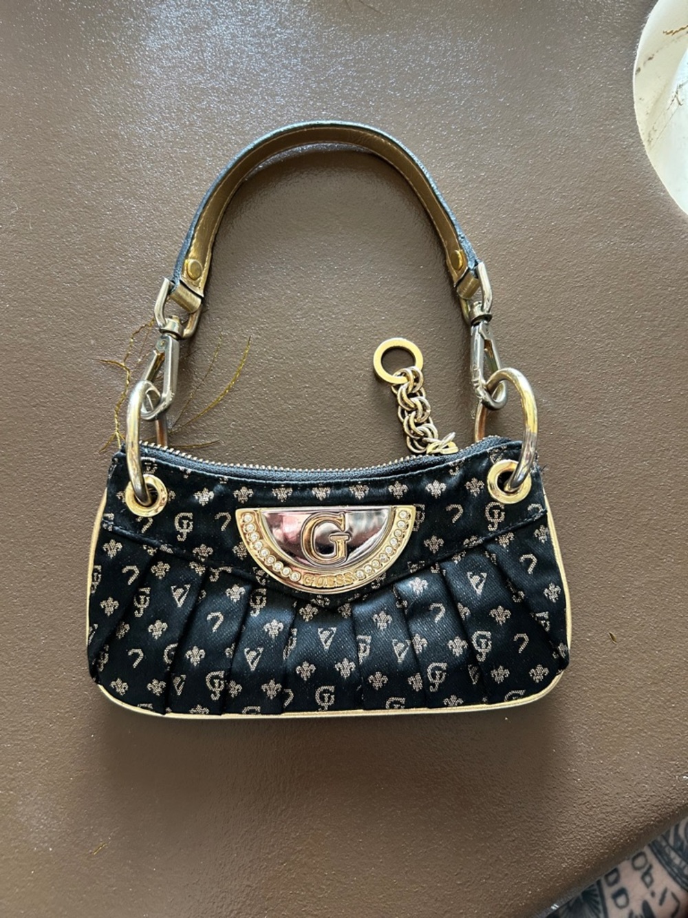 Guess Black Mini Shoulder Bag with Gold Hardware